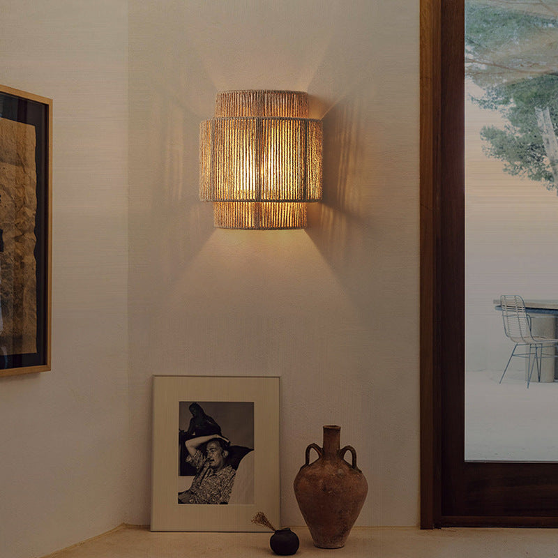 Væglampe i Rattan til Boheme Stil