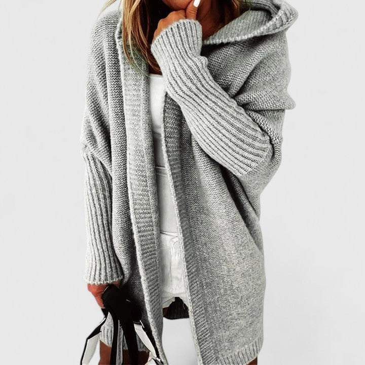 Cardigan Kvinde Adriana med Hætte Oversize – Lang Cozy Vest Ideel til Lagdeling