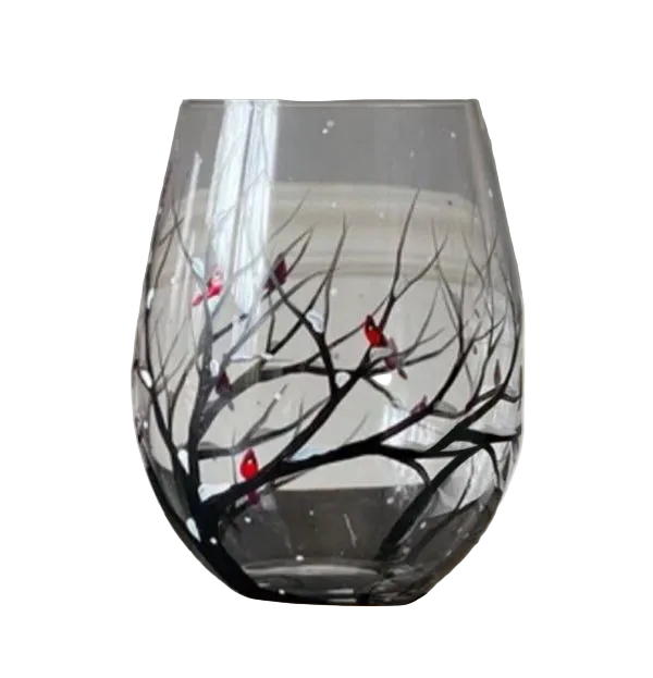 Vinglas med Håndmalet Design - Four Seasons Tree