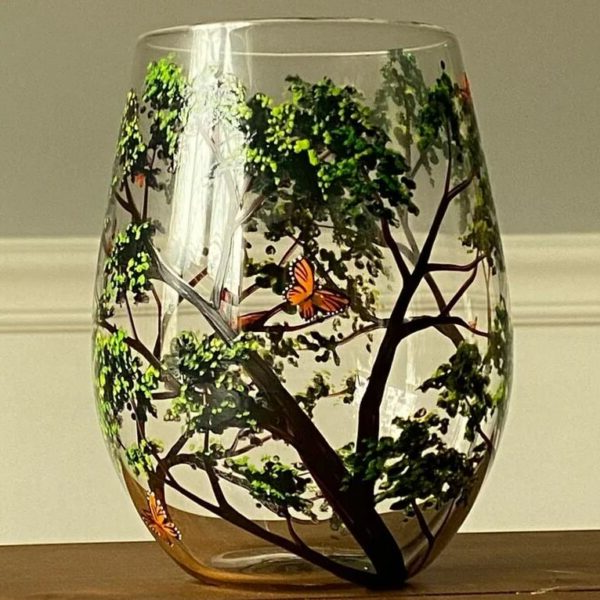 Vinglas med Håndmalet Design - Four Seasons Tree