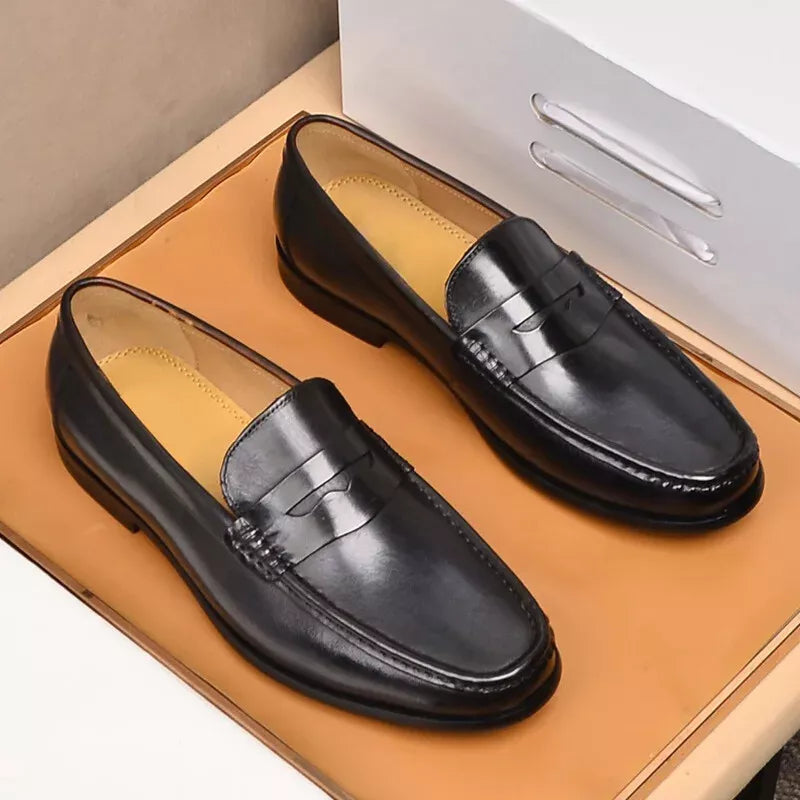 Vintage Faux Læder Loafers – Formelle Slip-On Mokkasiner - Veganske