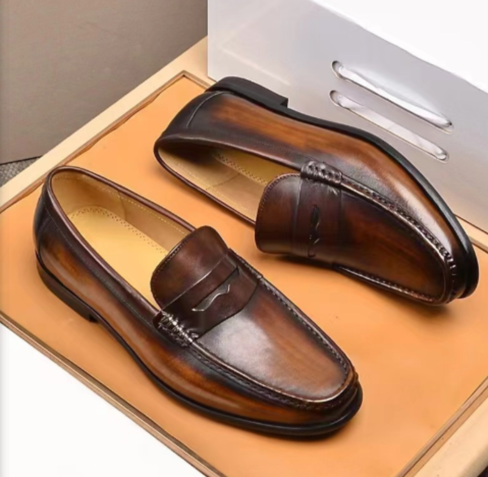 Vintage Faux Læder Loafers – Formelle Slip-On Mokkasiner - Veganske