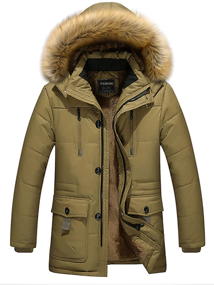Vinter Herre Jakke Lang Med Raccoon Pelskrave Casual Stil