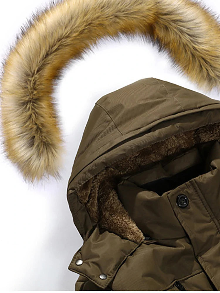Vinter Herre Jakke Lang Med Raccoon Pelskrave Casual Stil