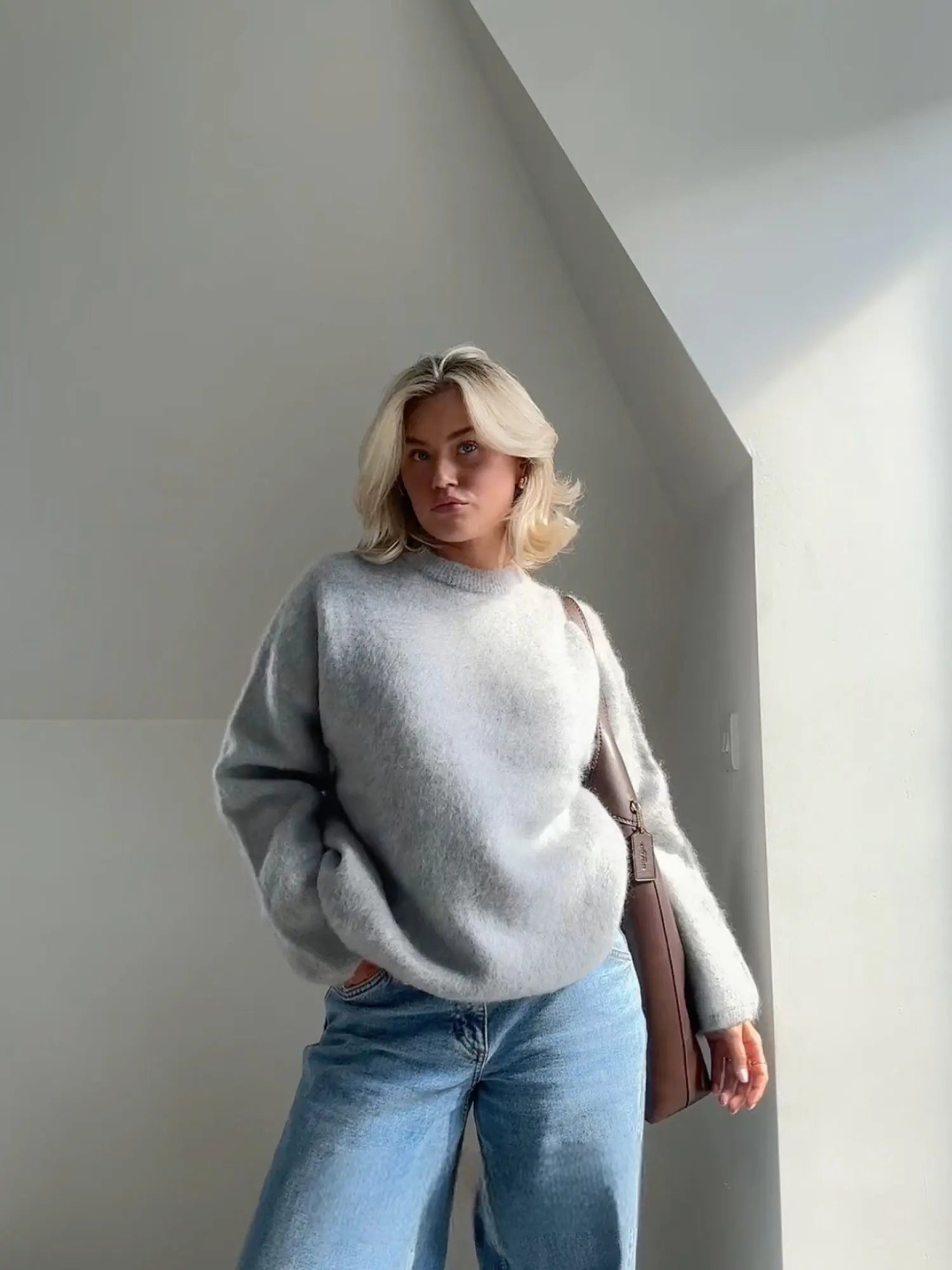 Elen Kvinders Mohair Luksus Pullover – Blød Børstet Strik med Afslappet Pasform & Elegant Stil