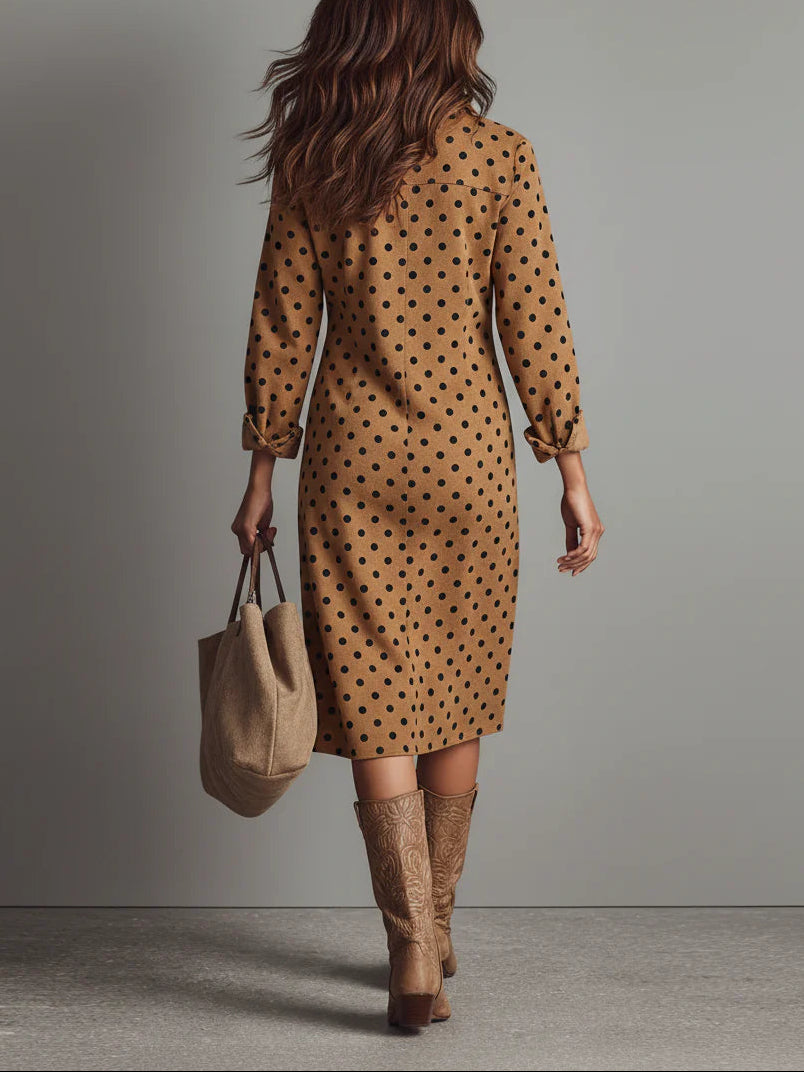 Claudia | Polka Dot Faux Leather Midi Kjole