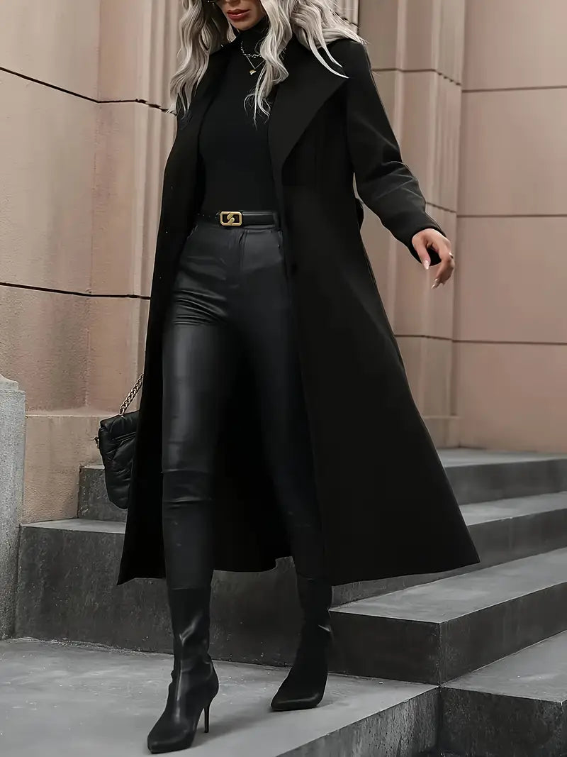 Kvinders Sorte Bælte Trench Coat – Elegant Skræddersyet Pasform til Efterår & Vinter