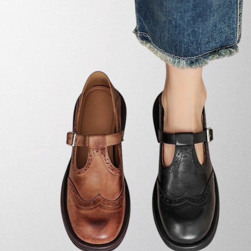 Kvinders Spænde Strap Brogue Sko – Klassiske Rundtåede Flade Sko til Hverdag & Kontorbrug