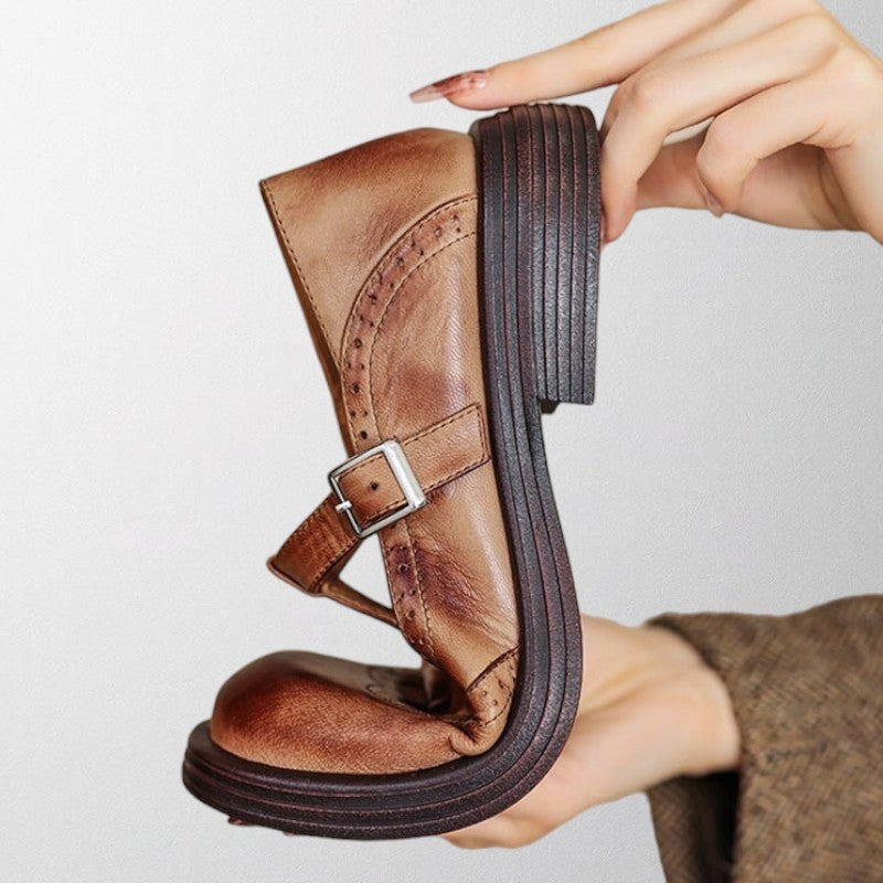 Kvinders Spænde Strap Brogue Sko – Klassiske Rundtåede Flade Sko til Hverdag & Kontorbrug
