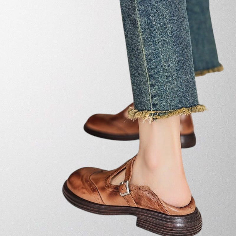 Kvinders Spænde Strap Brogue Sko – Klassiske Rundtåede Flade Sko til Hverdag & Kontorbrug
