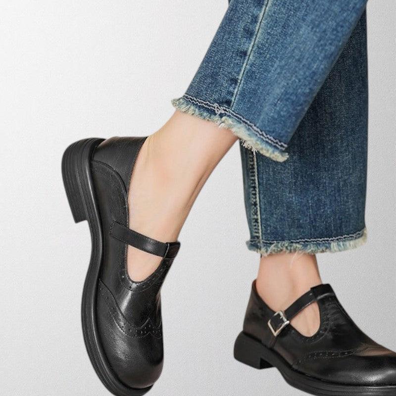 Kvinders Spænde Strap Brogue Sko – Klassiske Rundtåede Flade Sko til Hverdag & Kontorbrug