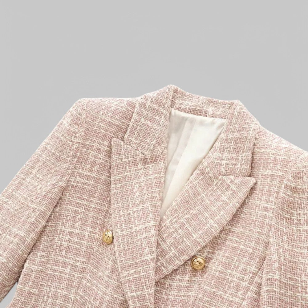 Kvinders Klassiske Dobbeltradede Lyserøde Tweed Blazer