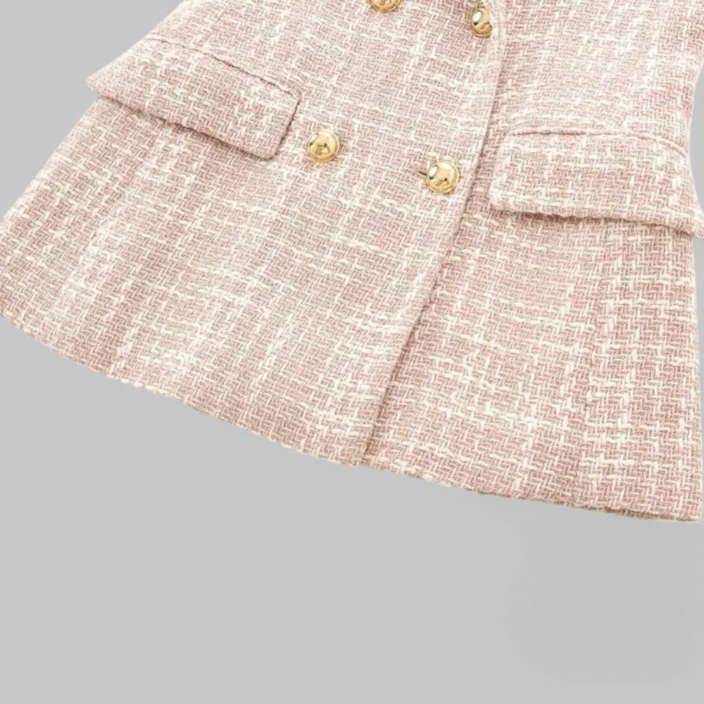 Kvinders Klassiske Dobbeltradede Lyserøde Tweed Blazer