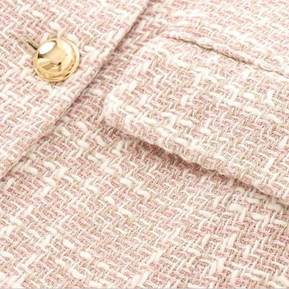 Kvinders Klassiske Dobbeltradede Lyserøde Tweed Blazer