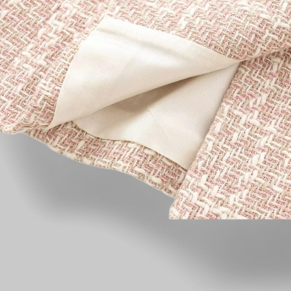 Kvinders Klassiske Dobbeltradede Lyserøde Tweed Blazer