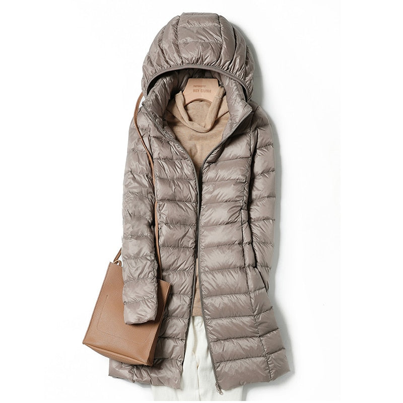 Kvinders Longline Puffer Jakke – Hætte, Letvægts, Vatteret