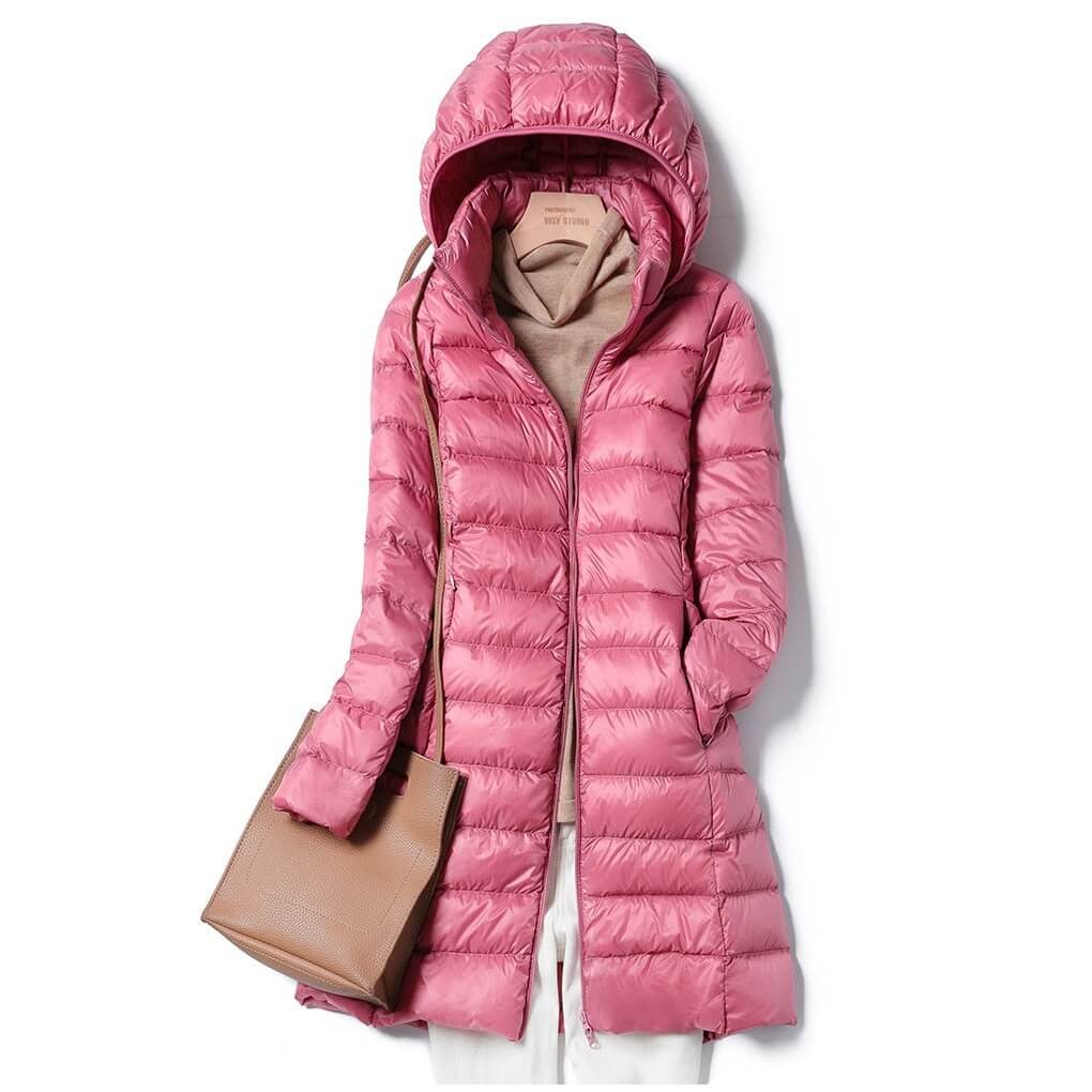Kvinders Longline Puffer Jakke – Hætte, Letvægts, Vatteret