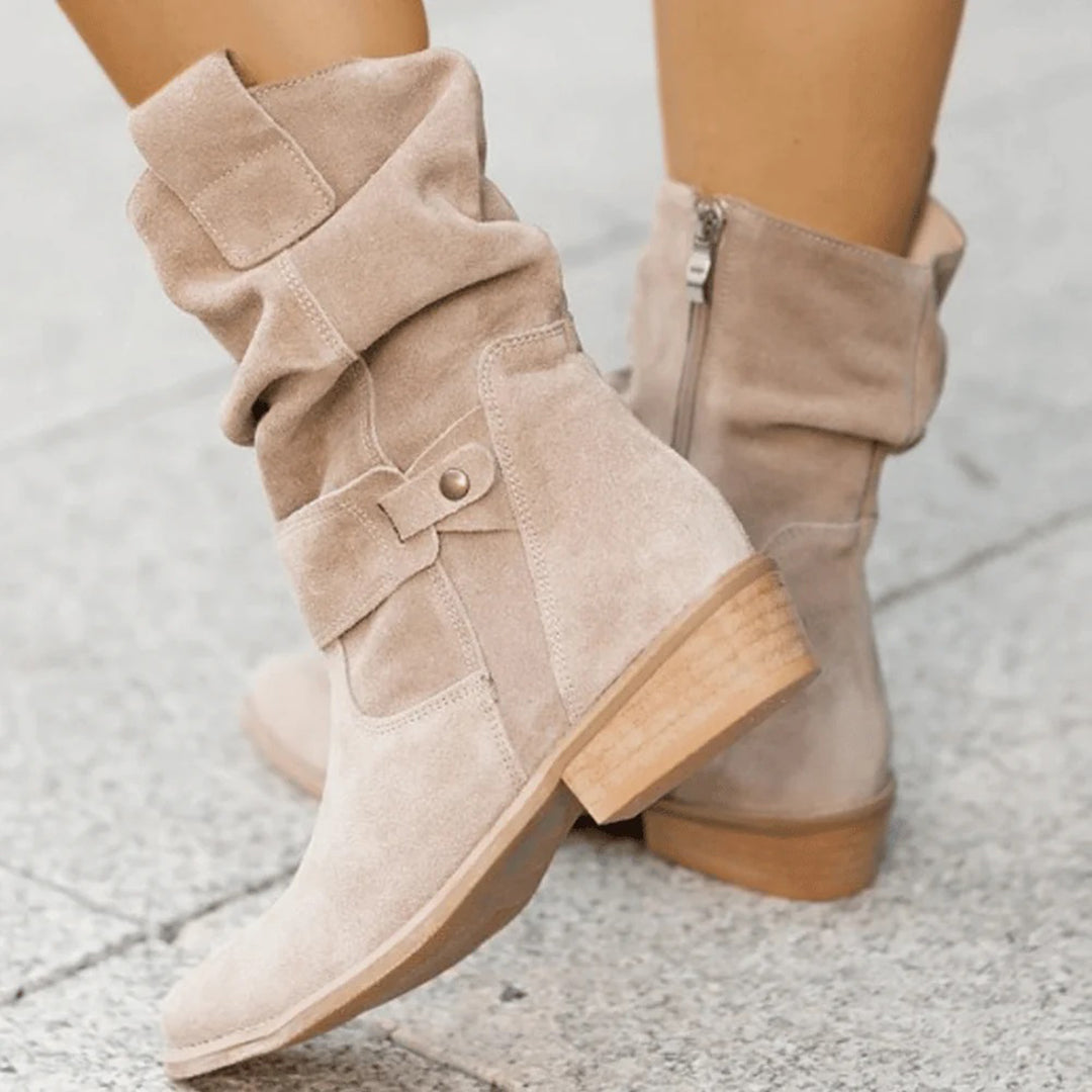 Kvinders Mid-Calf Slouch Støvler med Spænde – Efterårs Casual Fodtøj