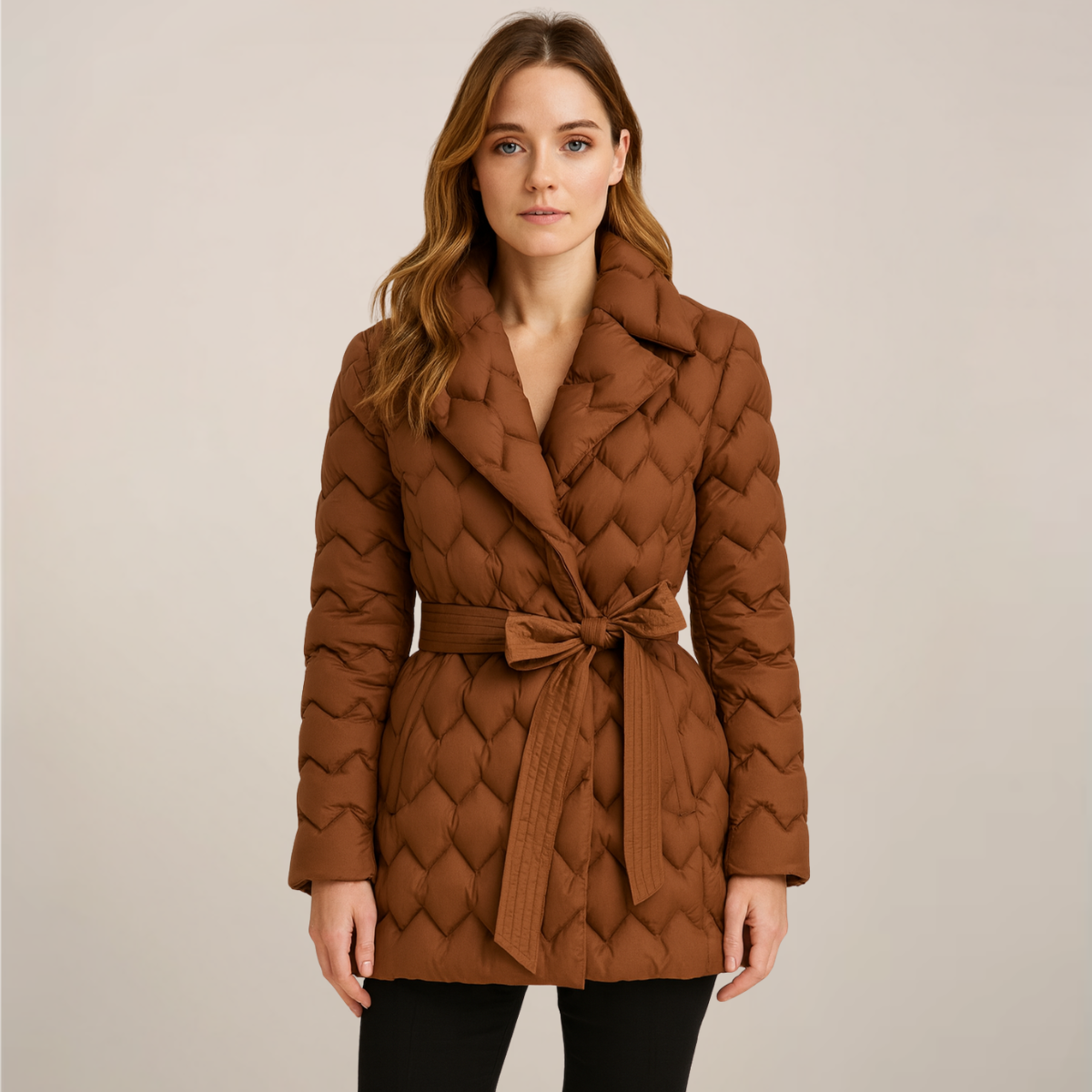 Kvinders Puffer Jakke – Quiltet Design – Bælte i Taljen – Elegant Pasform