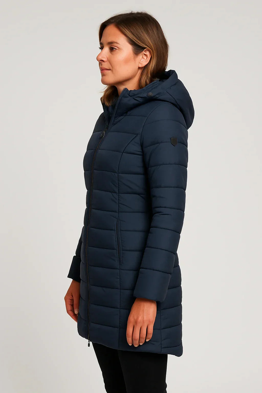 Kvinders Vatteret Puffer Jakke med Hætte – Mellemlang Stil