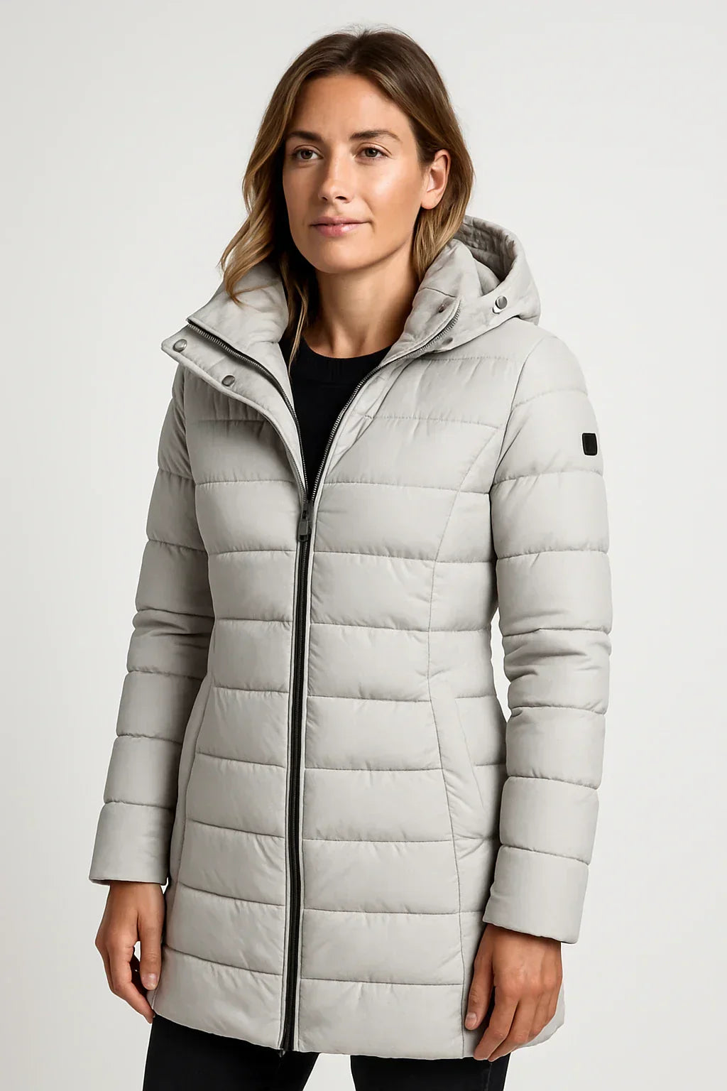 Kvinders Vatteret Puffer Jakke med Hætte – Mellemlang Stil