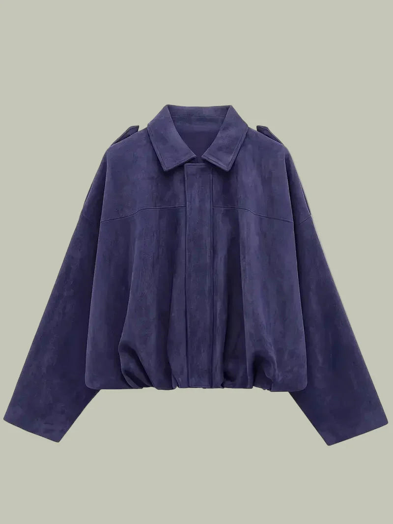 Kvinders Kort Jakke – Faux Suede, Oversized, Elastisk Kant