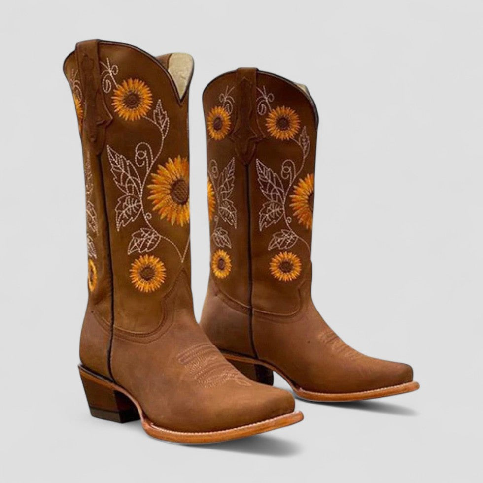 Kvinders Vesterlandske Cowboy Støvler – Blomsterbroderi Design