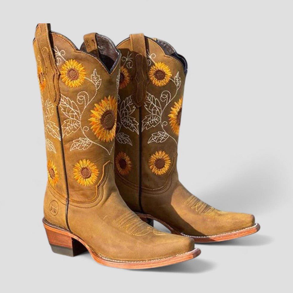Kvinders Vesterlandske Cowboy Støvler – Blomsterbroderi Design