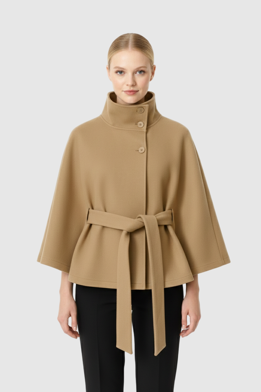 Ivanna Uldfrakke til Kvinder – Elegant Høj Krave med Aftageligt Bælte & Casual Snit