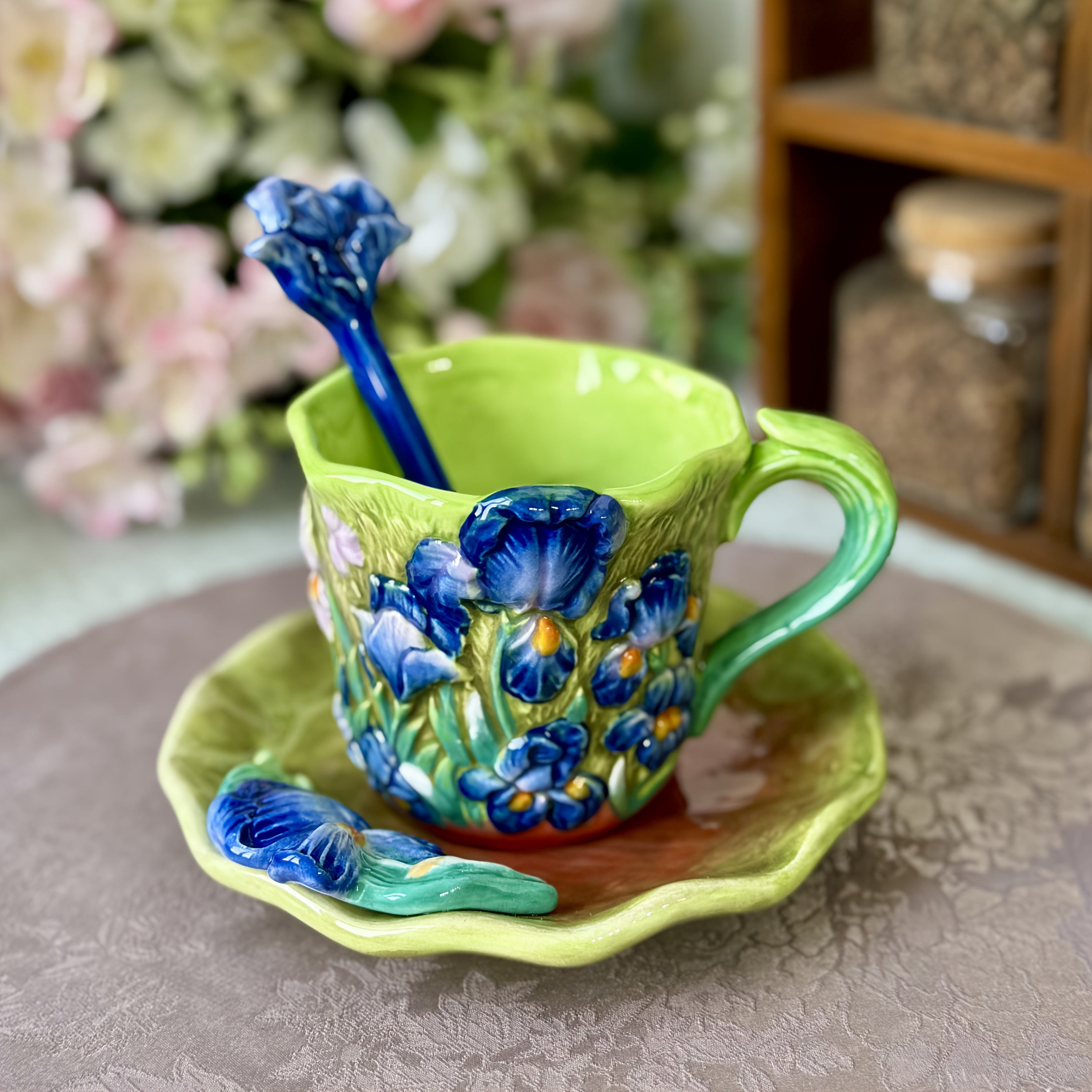 ArtSip Keramisk Kop & Skål Sæt – Håndmalet 3D Design inspireret af Van Gogh