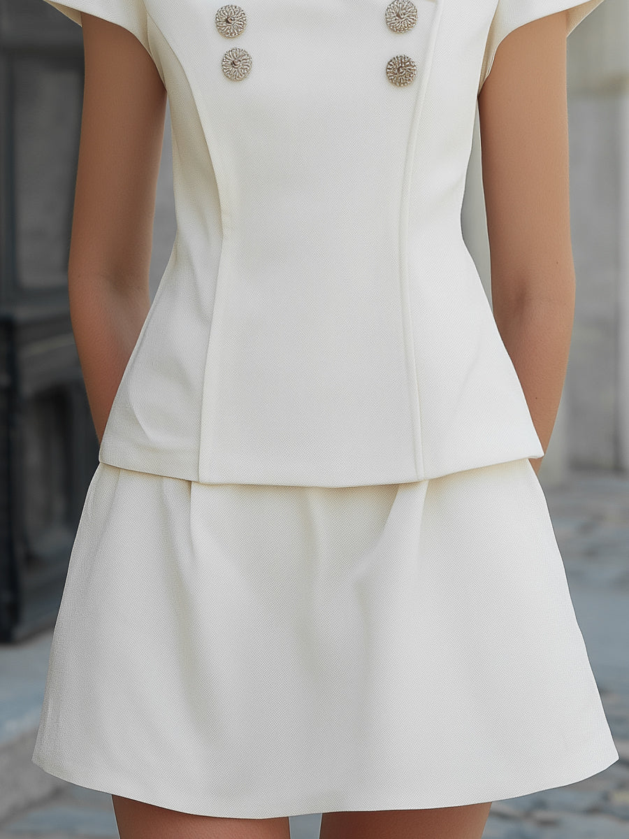 Elegant Dobbeltknappet Skulptureret Top & A-Line Nederdel Sæt