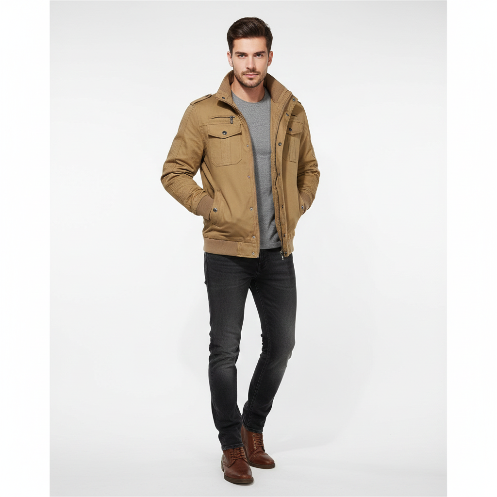 Aiden Herre Aviator Blouson – Varm Pilotjakke med Fleeceforing & Ståkrave