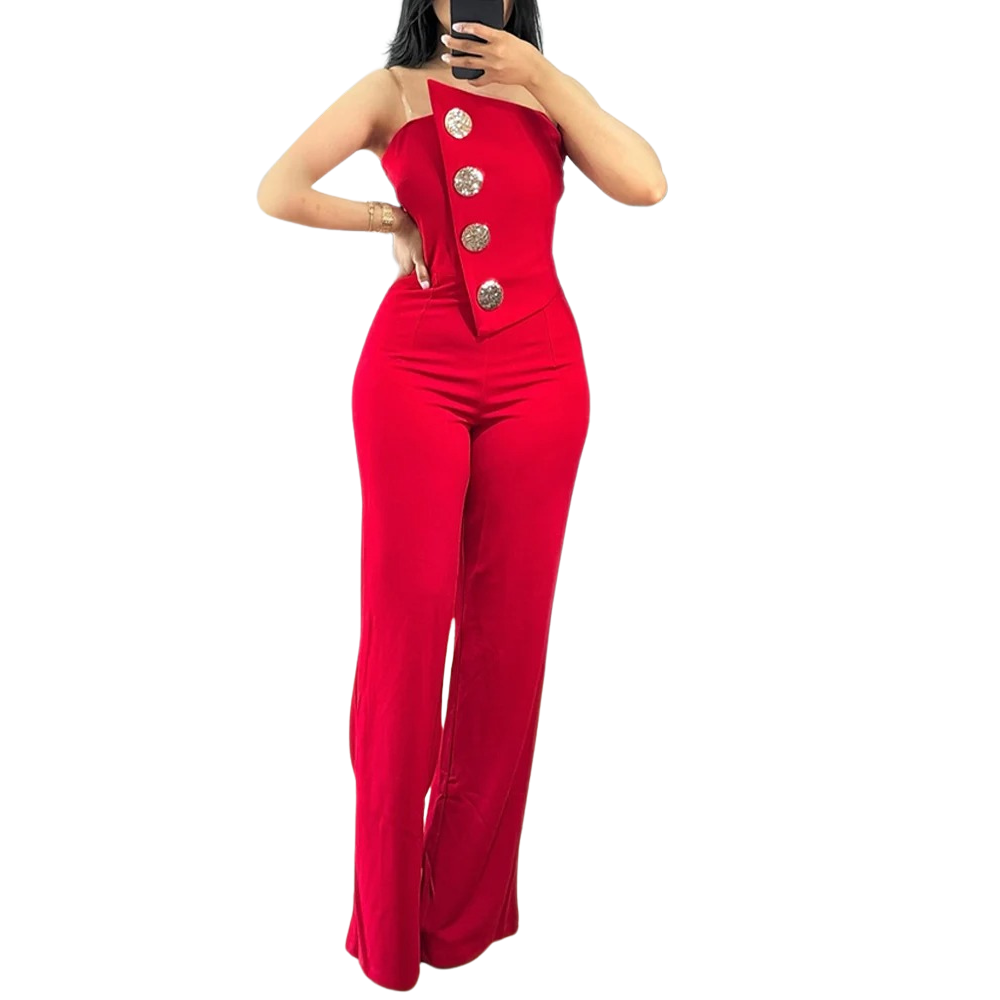 Asymmetrisk bandeau-stropløs jumpsuit