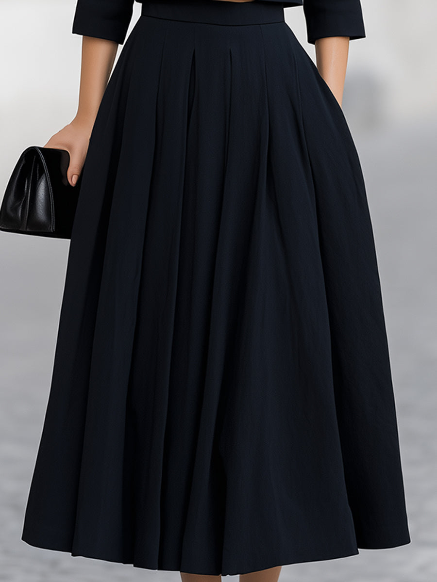 Tidless Sort Cropped Blazer & Plisseret Midi Skirt To-delt Sæt