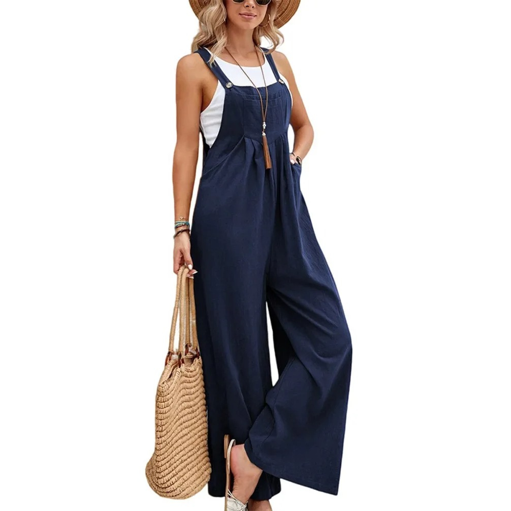 Baggy bib jumpsuit til kvinder med brede ben