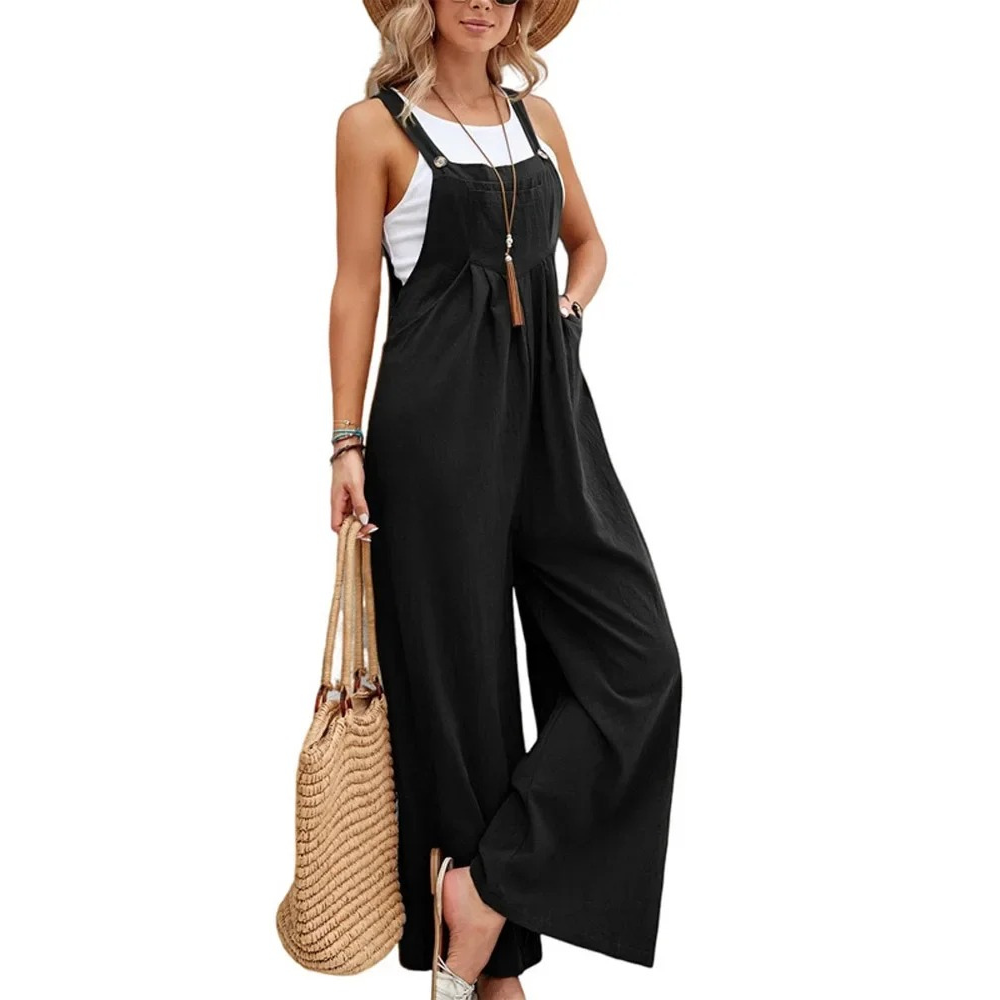 Baggy bib jumpsuit til kvinder med brede ben