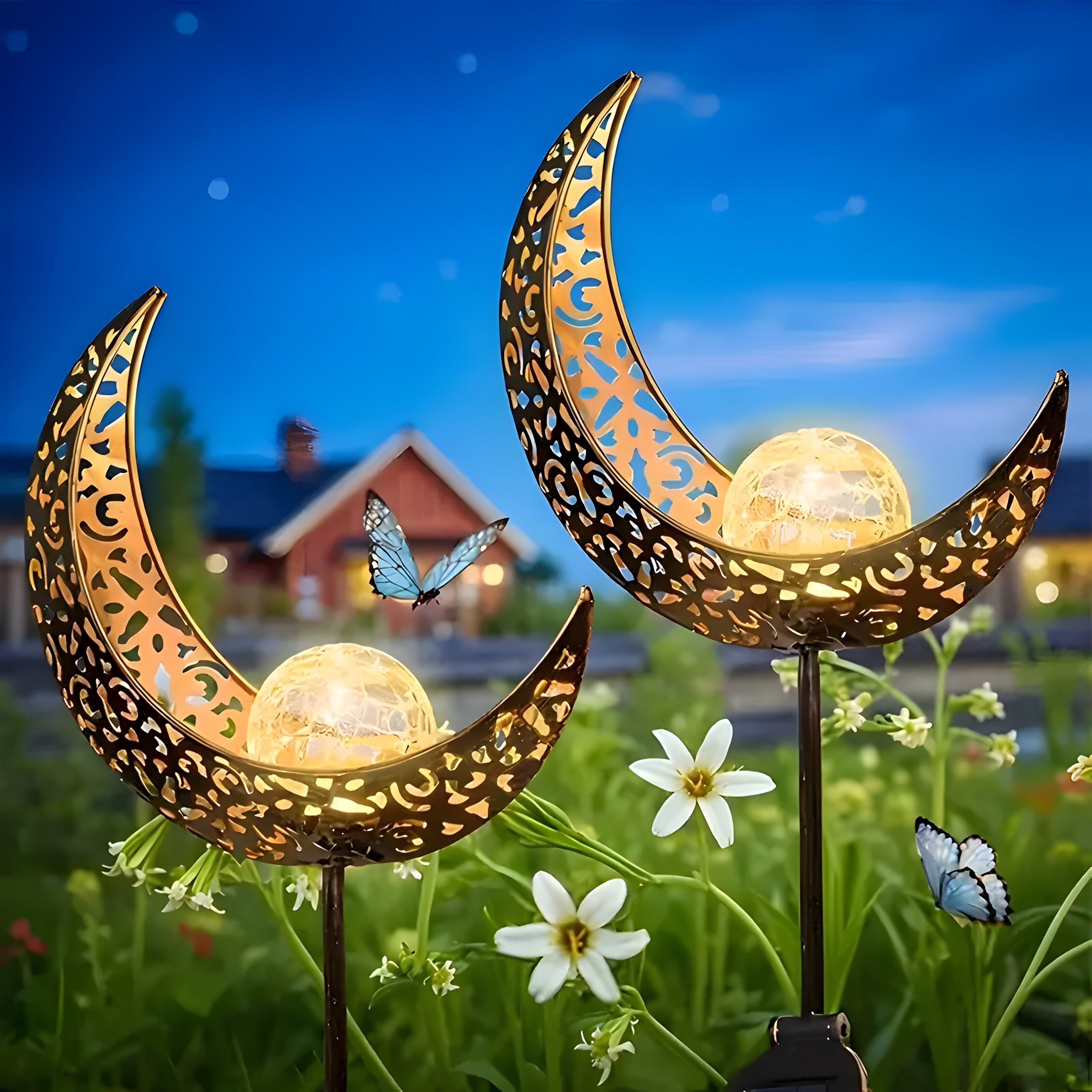 LumiGrove - Dekorativ solcelledrevet havelampe med elegant månedesign og glødende charme
