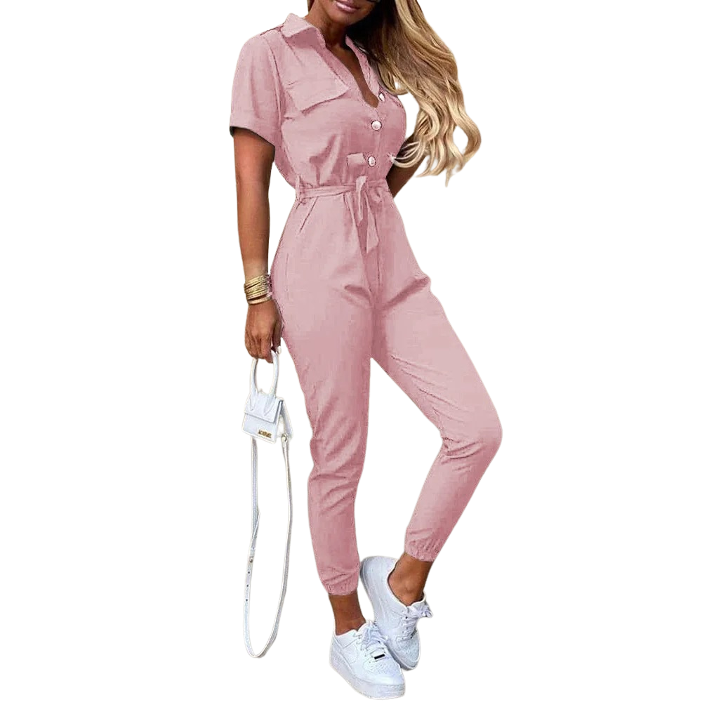 Monokromatisk jumpsuit med bælte til kvinder