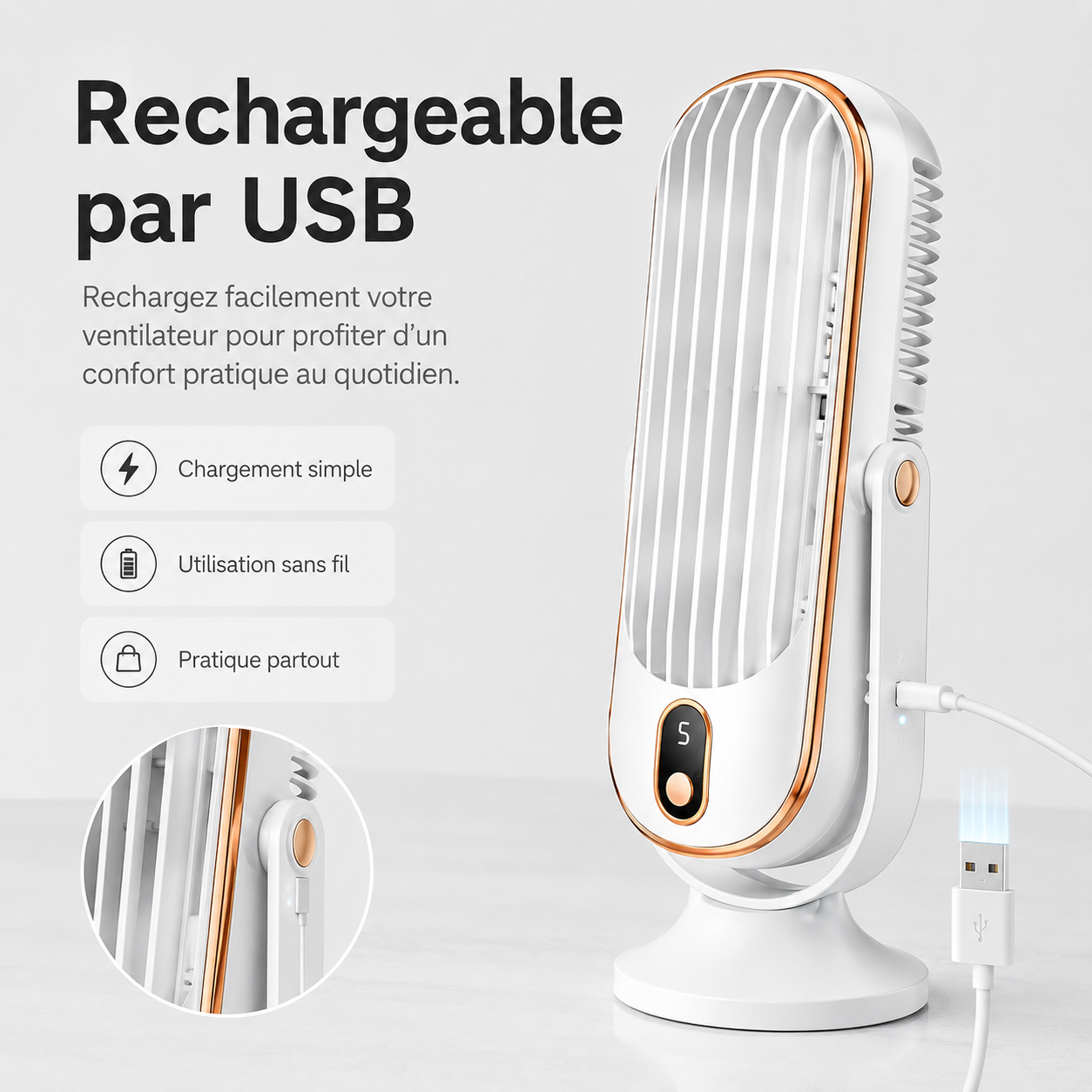 AeroLux Elite Køleventilator | Dobbelt Motor, 720° Rotation, Genopladelig via USB & Ultra Stille for Ultimativ Komfort Overalt