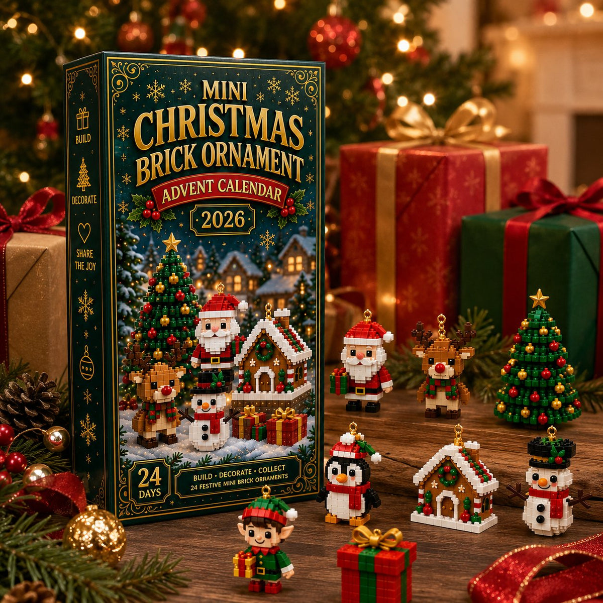 Jul Ornament Adventskalender – 24 Mini Byggsatser för Juldekoration