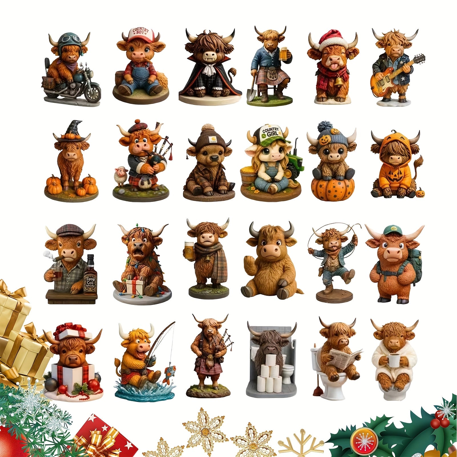 HighlandJoy | 3D Highland Cow Adventskalender 2025 Unikt juleoplevelse med 24 figurer