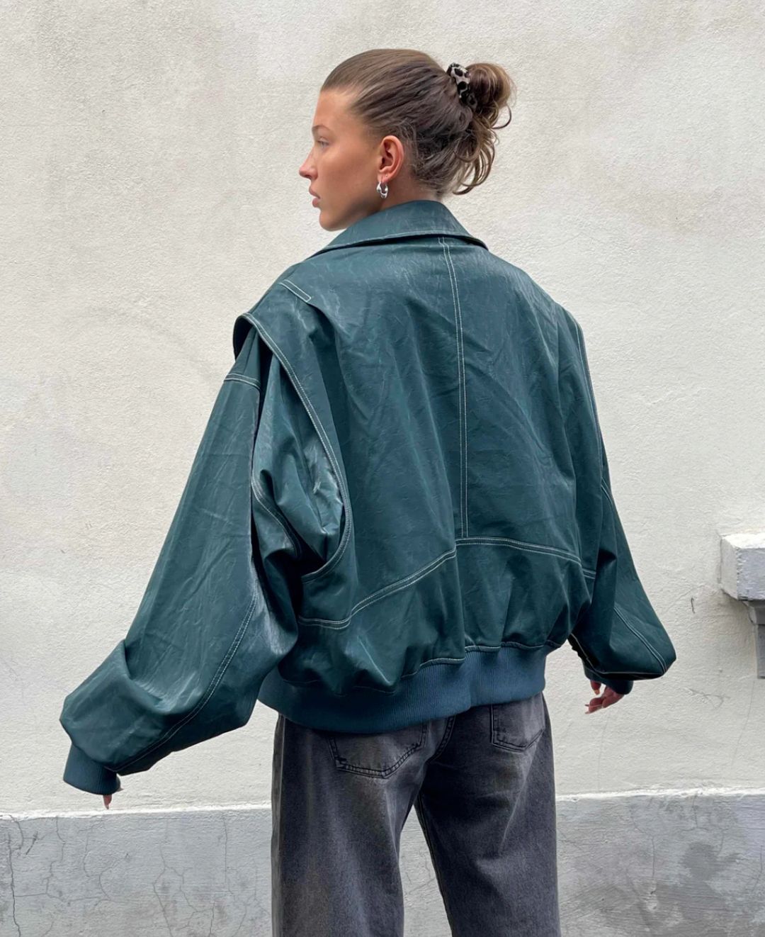 Kvinders Oversized Bomberjakke Sort Varm Polyester