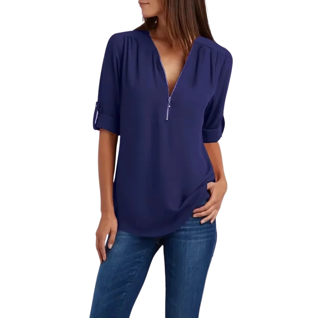 Chiffonbluse med dyb V-hals til kvinder