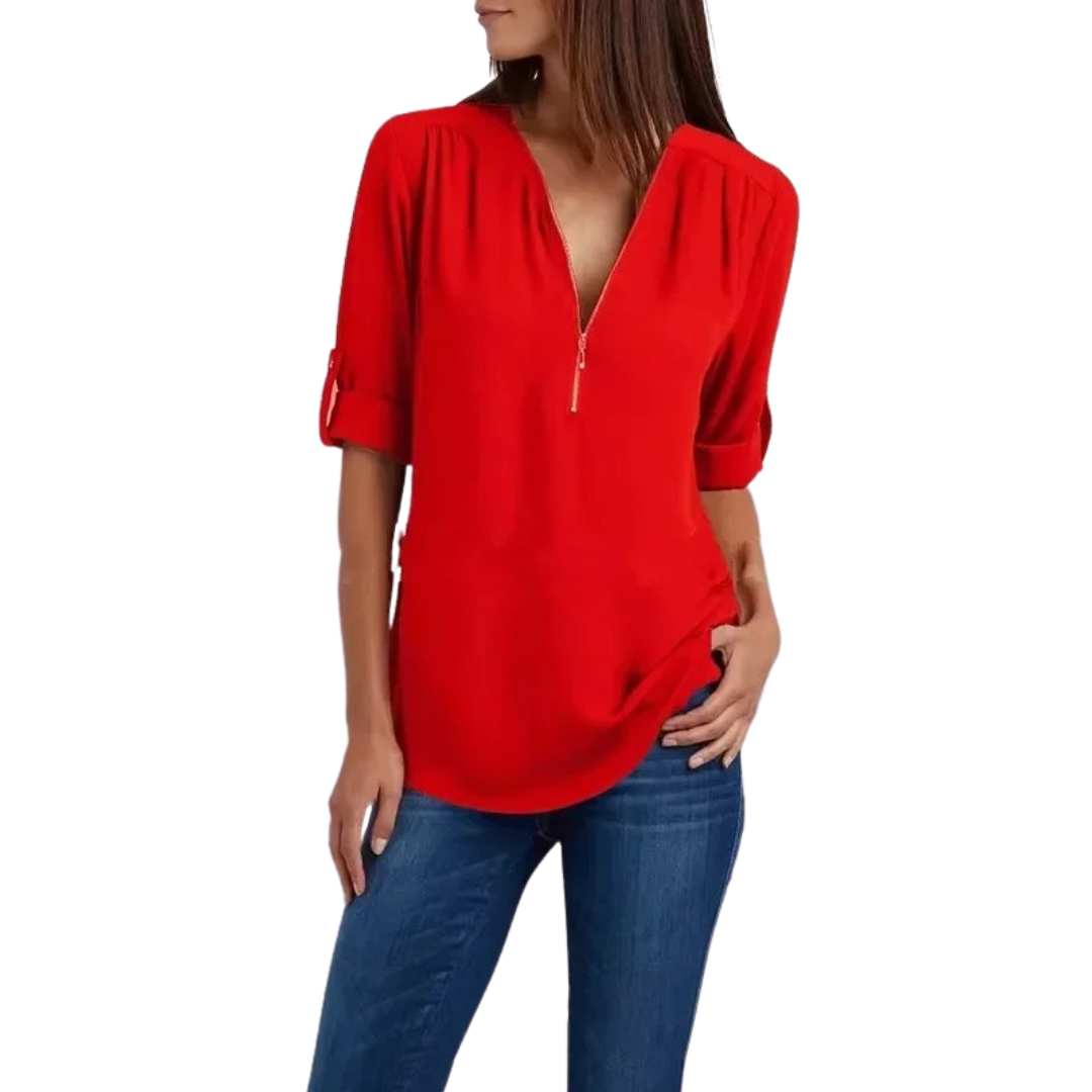 Chiffonbluse med dyb V-hals til kvinder