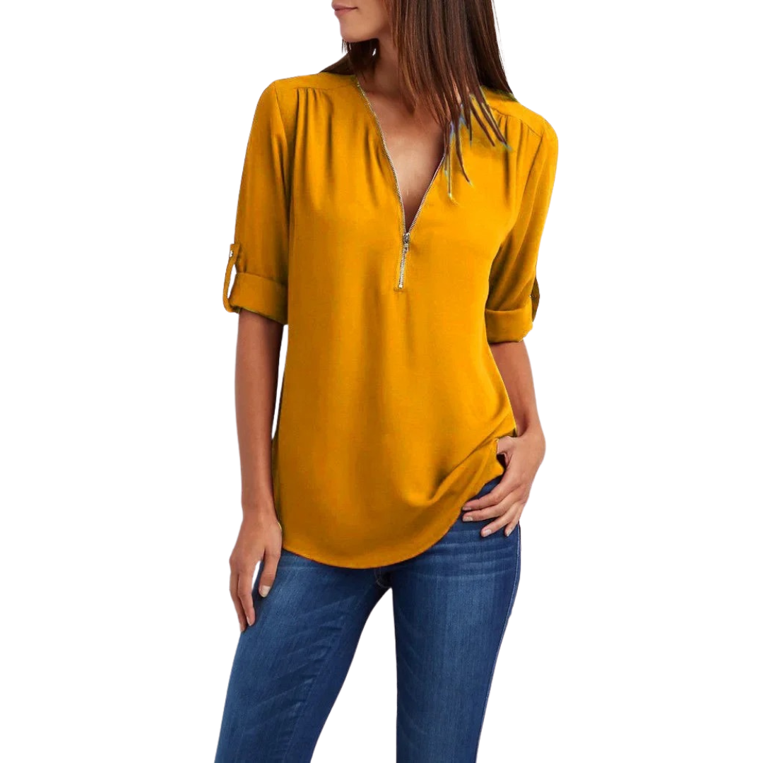 Chiffonbluse med dyb V-hals til kvinder