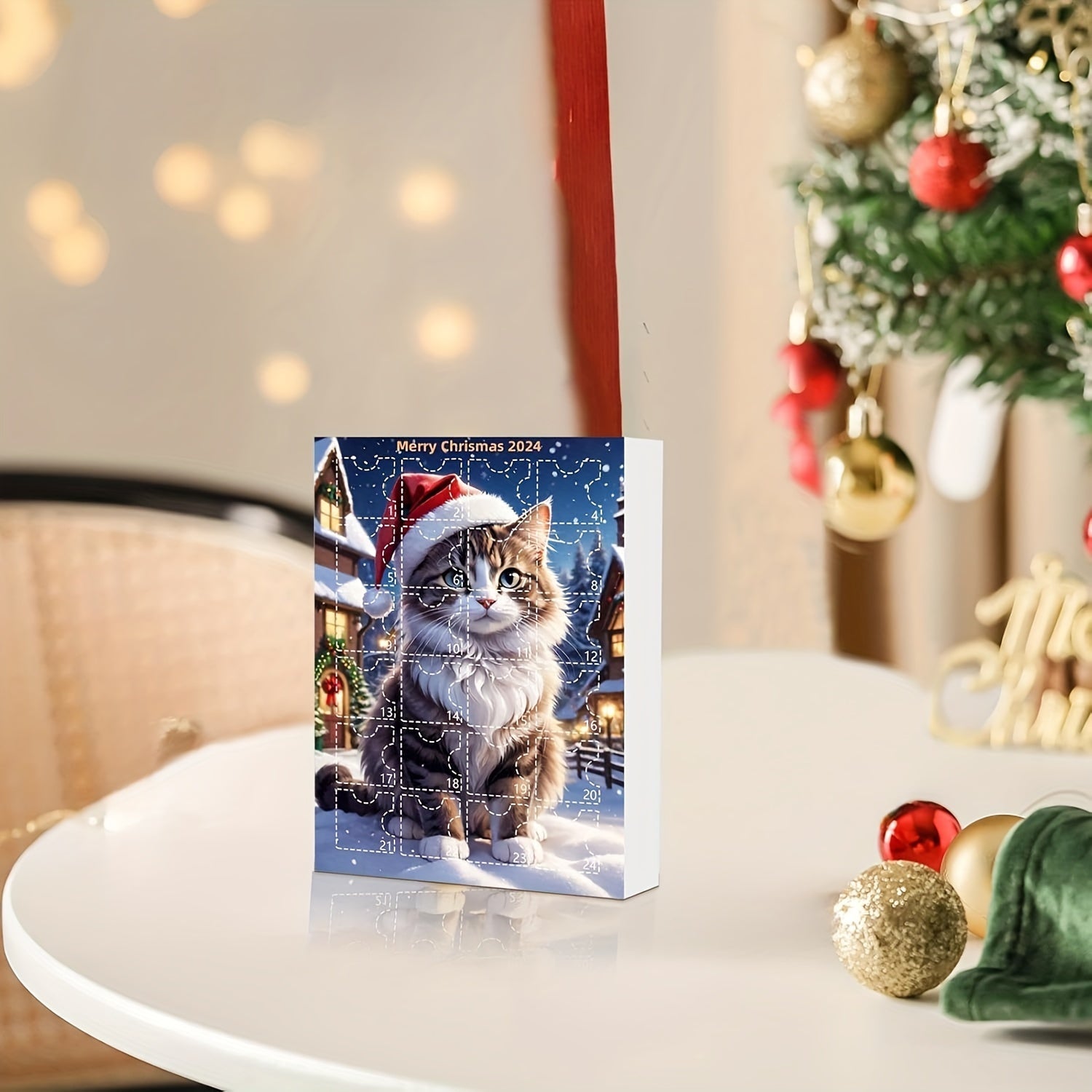 Adventskalender Katteophæng 2025 – Vintage 24-Dages Jule Countdown med Akryl Ornamenter