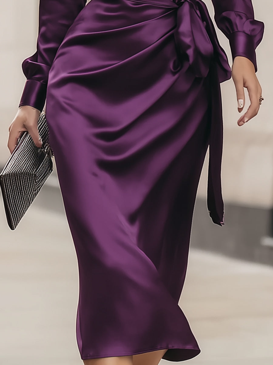 Clara | Dybe Blomme Satin Indpakning Midi Kjole