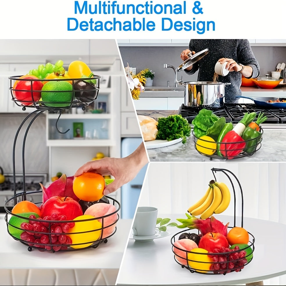 2-Lags Oval Frugtkurv med Bananholder – Metal Køkken Organizer