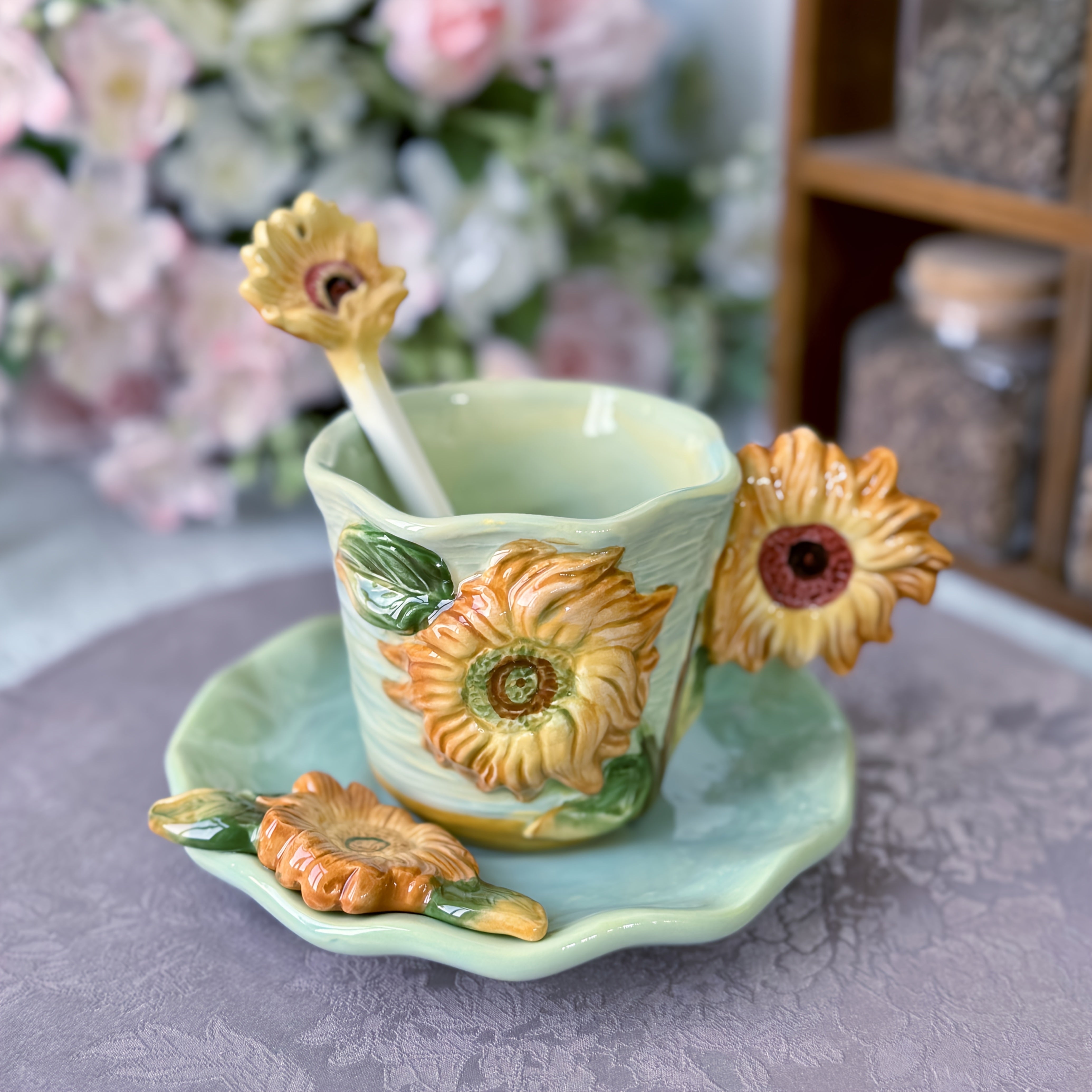 ArtSip Keramisk Kop & Skål Sæt – Håndmalet 3D Design inspireret af Van Gogh