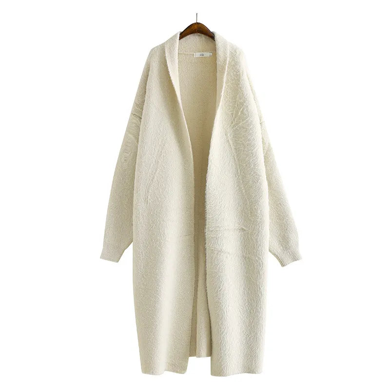 Kvinders Hætte Midi Cardigan – Åben Front Langline Striklag